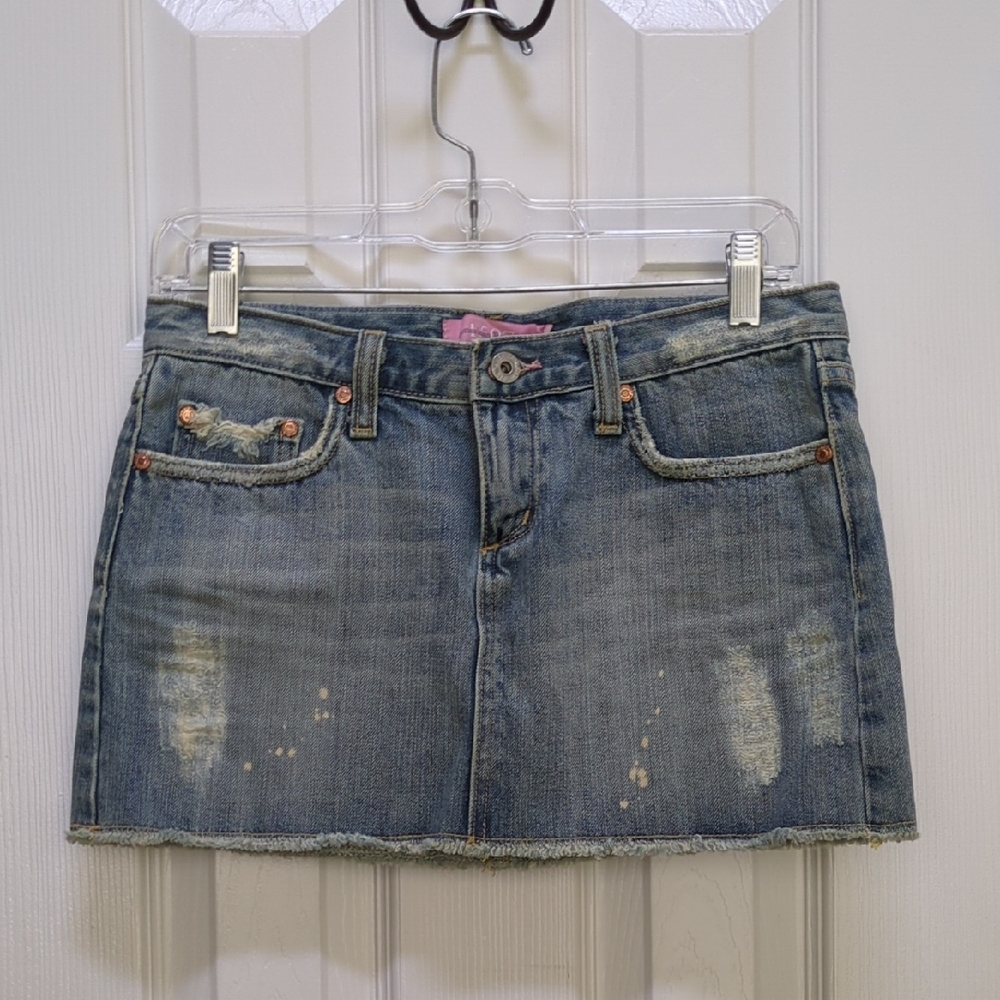 Distressed Blue Denim Mini Skirt